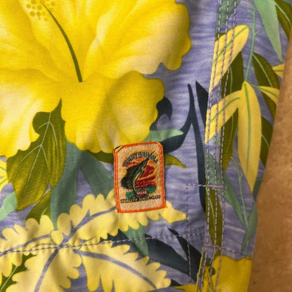 Tommy Bahama Mens XL Blue Yellow Tropical Bamboo Mesh Swim Trunks Shorts‎